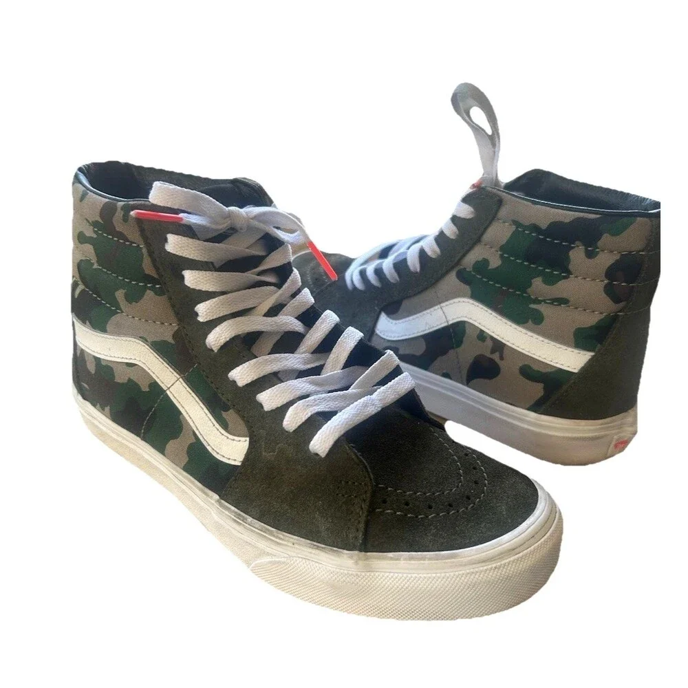 Vans Sk8-Hi Camo Skateboard Suede Canvas Olive Green High Top W-8 / M 6.5